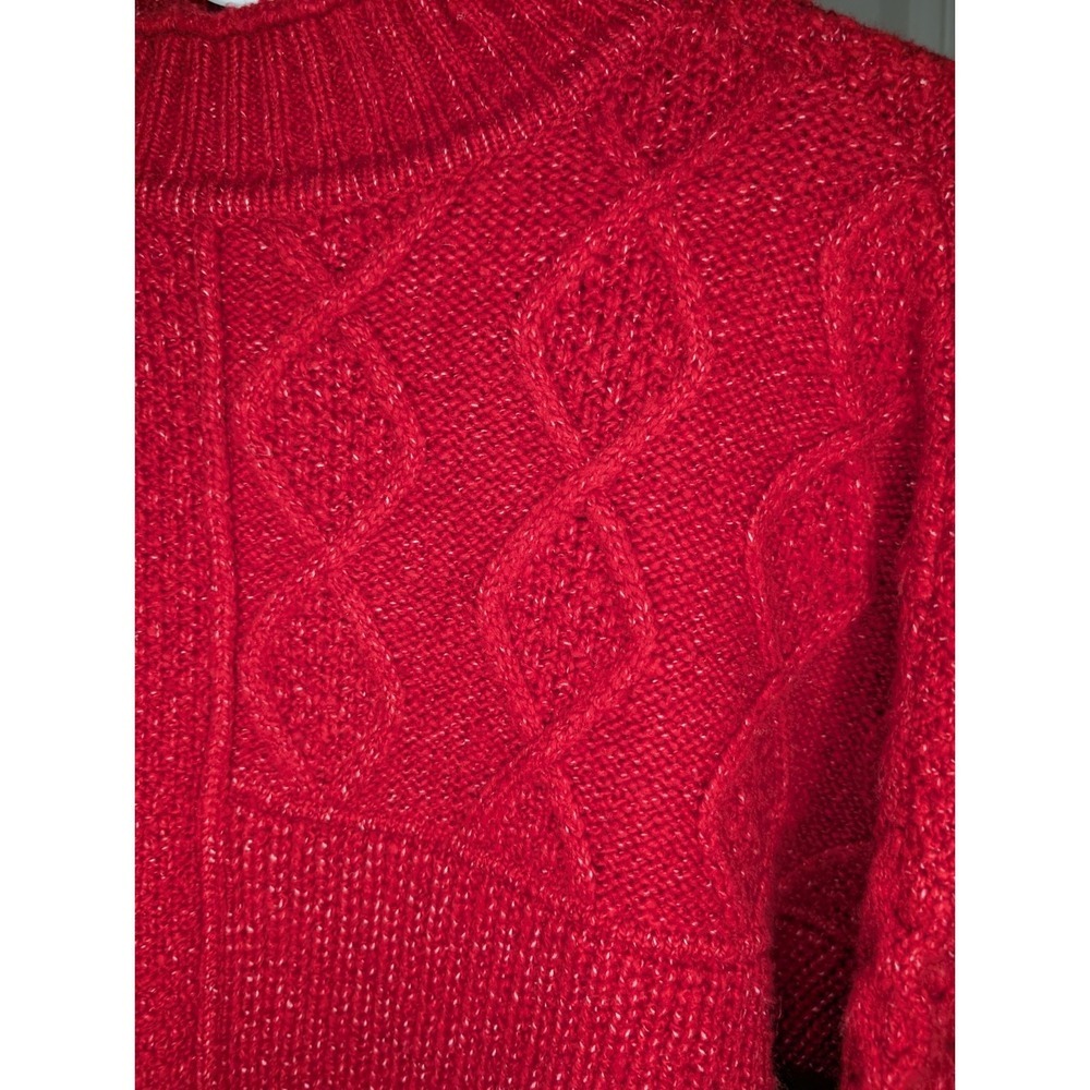 American Eagle Red Chunky Knit Soft Cozy Mock Neck Mixed Stitch Sweater Medium - Picture 7 of 10